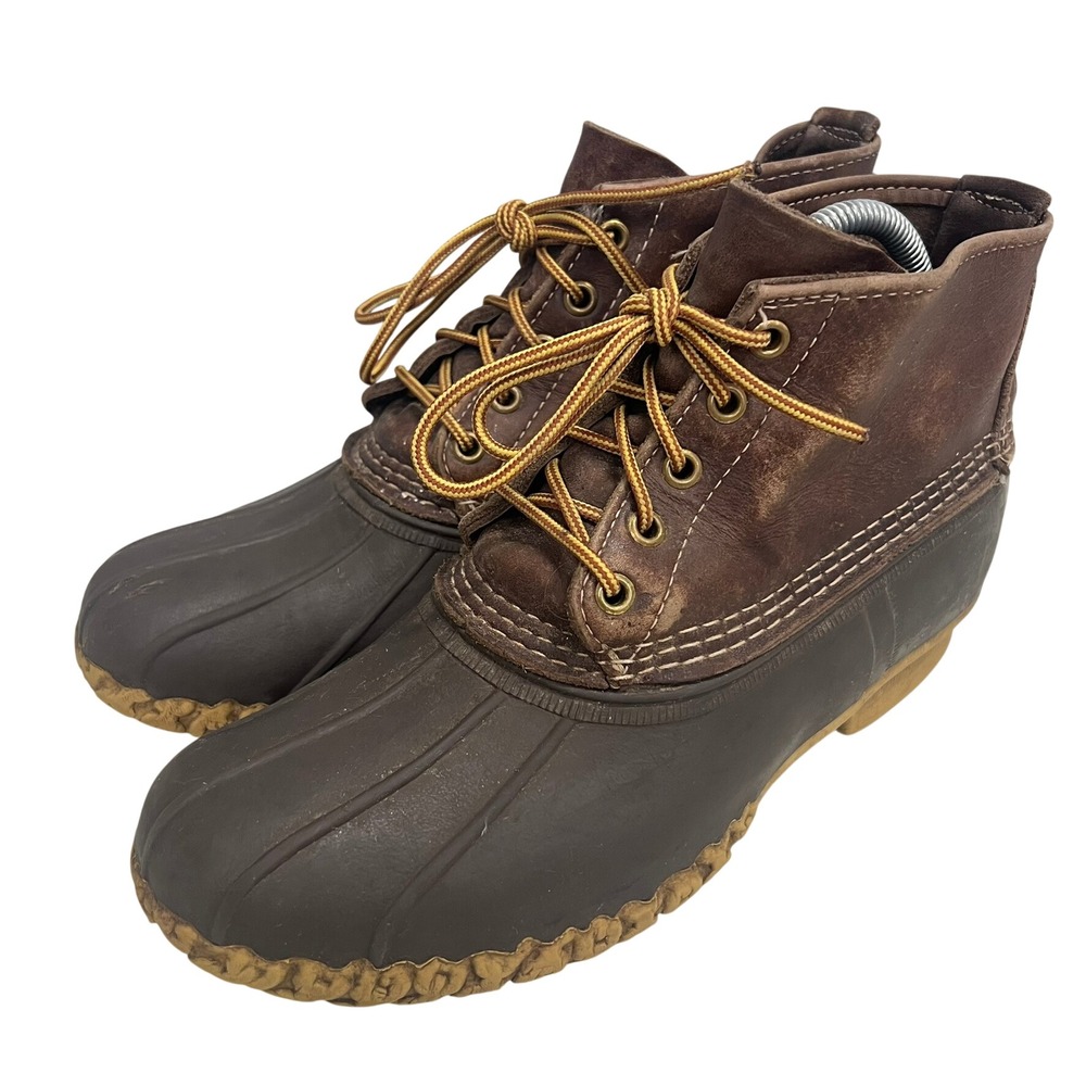 Vintage LL Bean Duck Boots Mens 8 Brown Leather Rubber Rain Snow Maine Outdoor